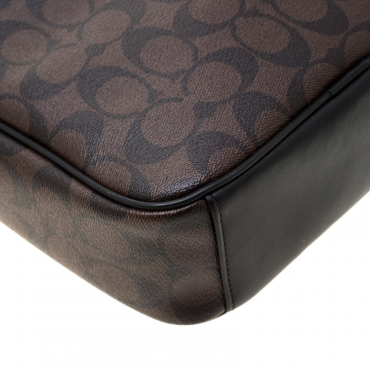 Pre Owned Coach Brown/Black Signature Coated Canvas and Leather Flight Messenger Bag