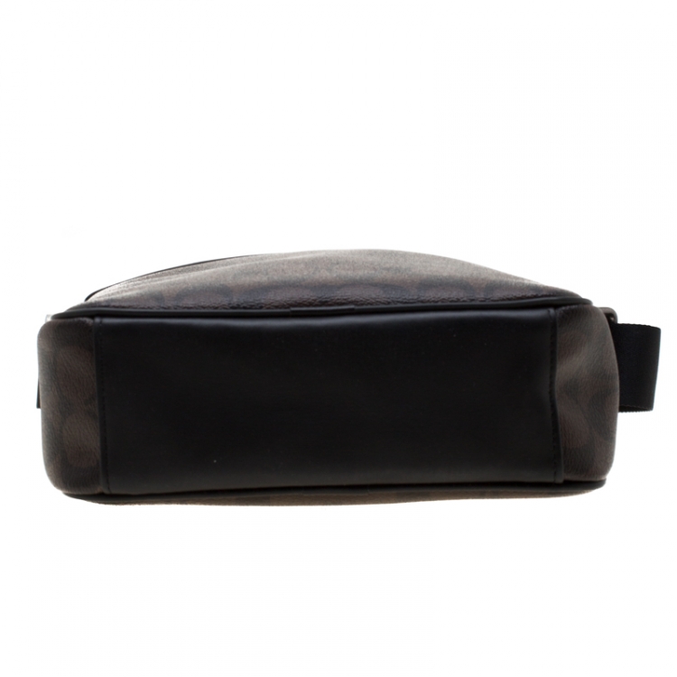 Pre Owned Coach Brown/Black Signature Coated Canvas and Leather Flight Messenger Bag
