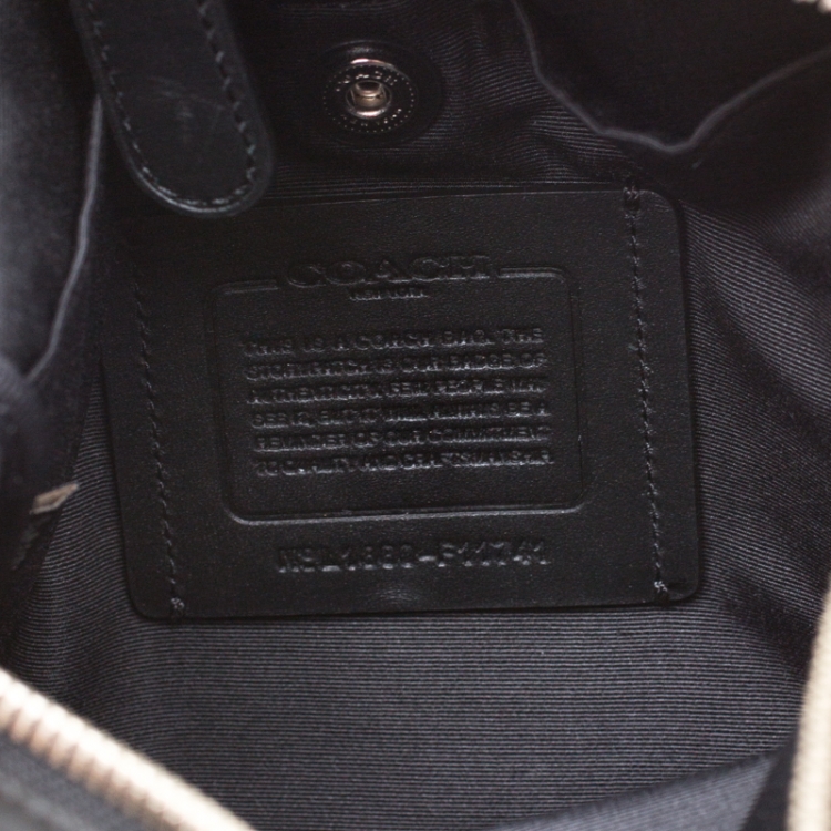 Pre Owned Coach Black Signature Embossed Leather Flight Messenger Bag