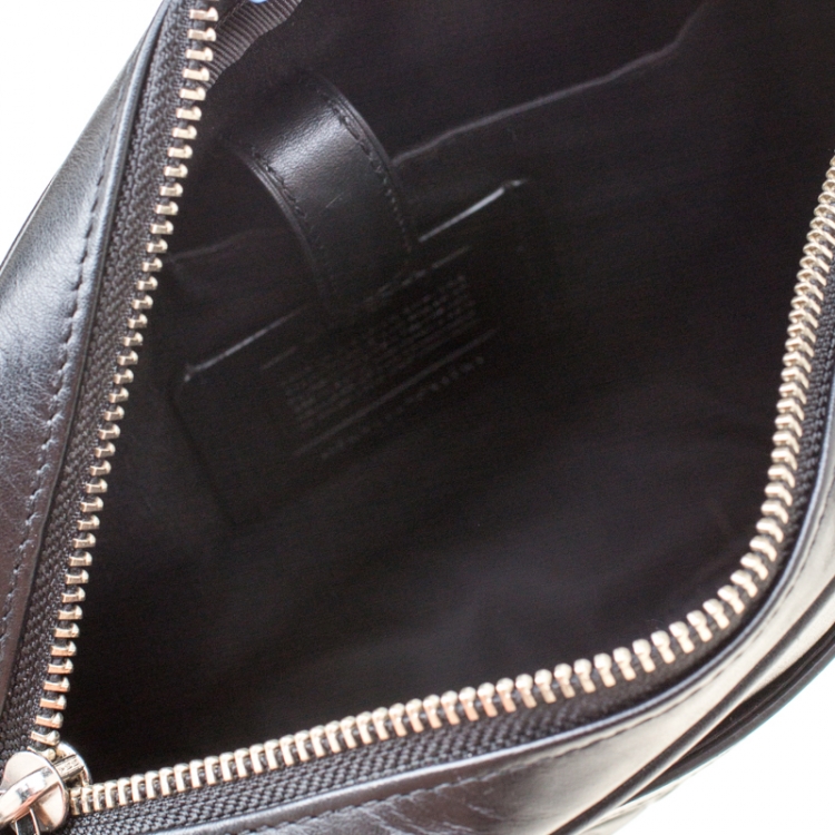 Pre Owned Coach Black Signature Embossed Leather Flight Messenger Bag