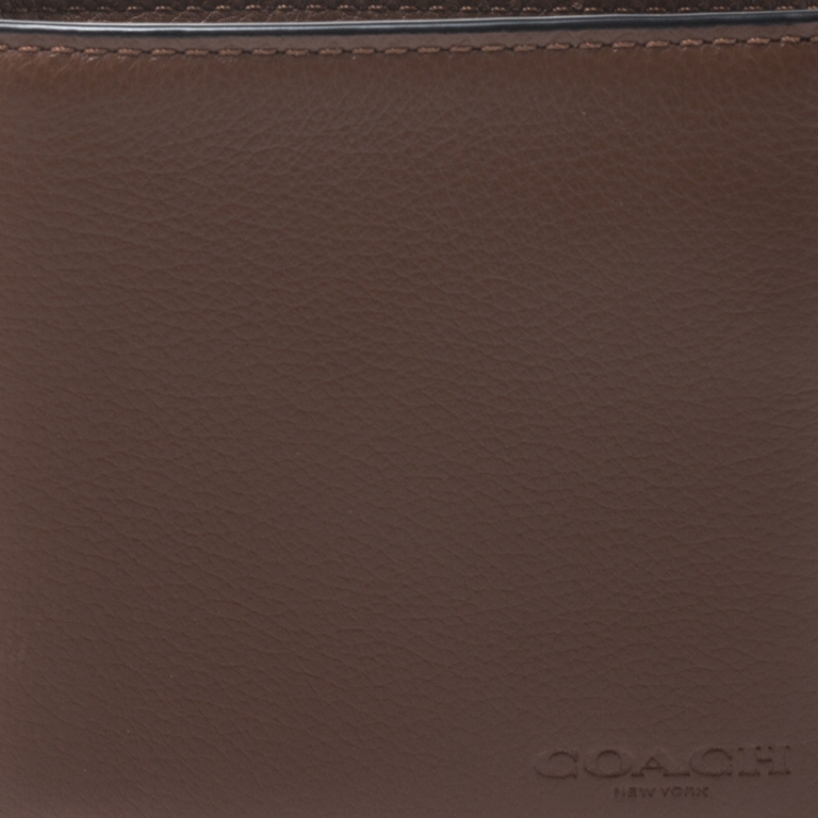 Pre Owned Coach Brown Leather ID Compact Bifold Wallet