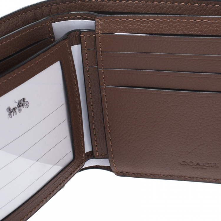 Pre Owned Coach Brown Leather ID Compact Bifold Wallet