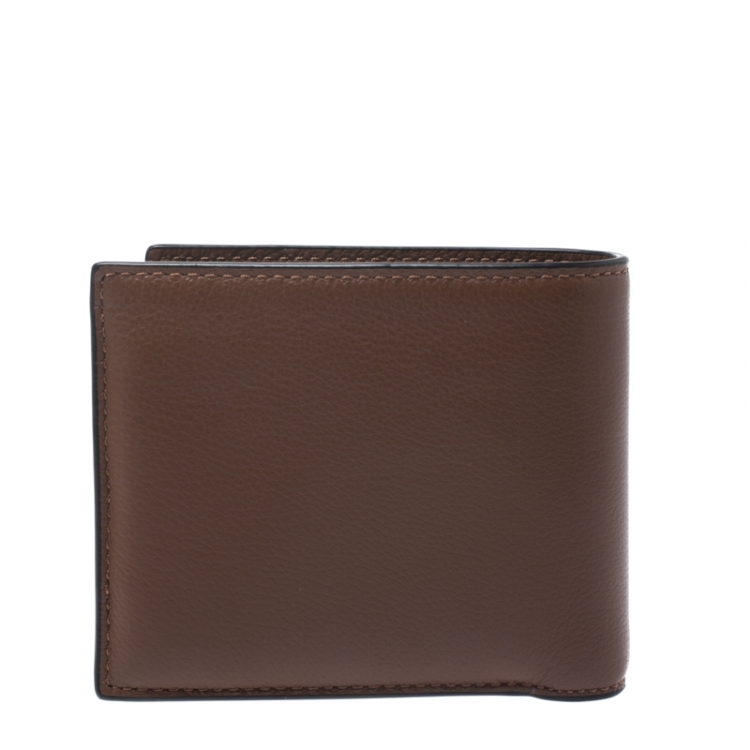 Pre Owned Coach Brown Leather ID Compact Bifold Wallet