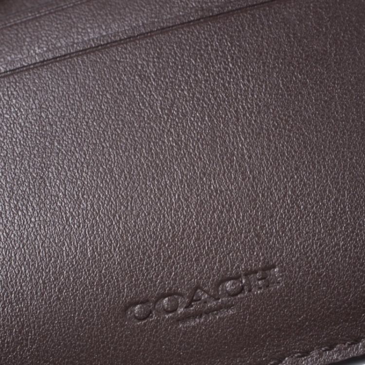 Pre Owned Coach Dark Brown Signature Leather Compact Bifold Wallet