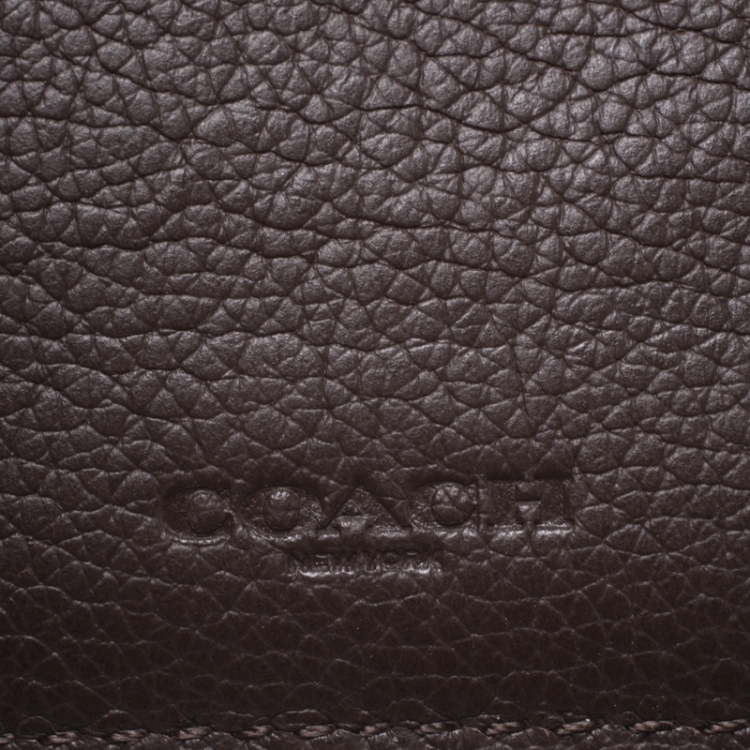 Pre Owned Coach Dark Brown Leather Compact Bifold Wallet