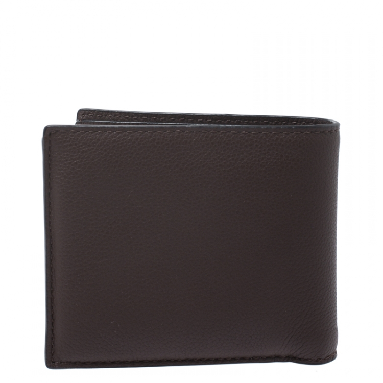 Pre Owned Coach Dark Brown Leather Compact Bifold Wallet