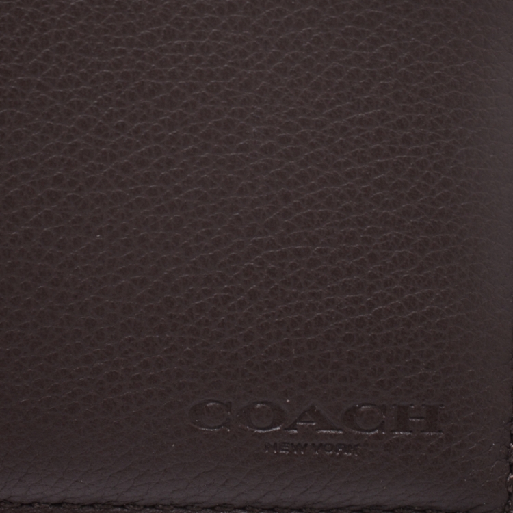 Pre Owned Coach Dark Brown Leather Compact Bifold Wallet