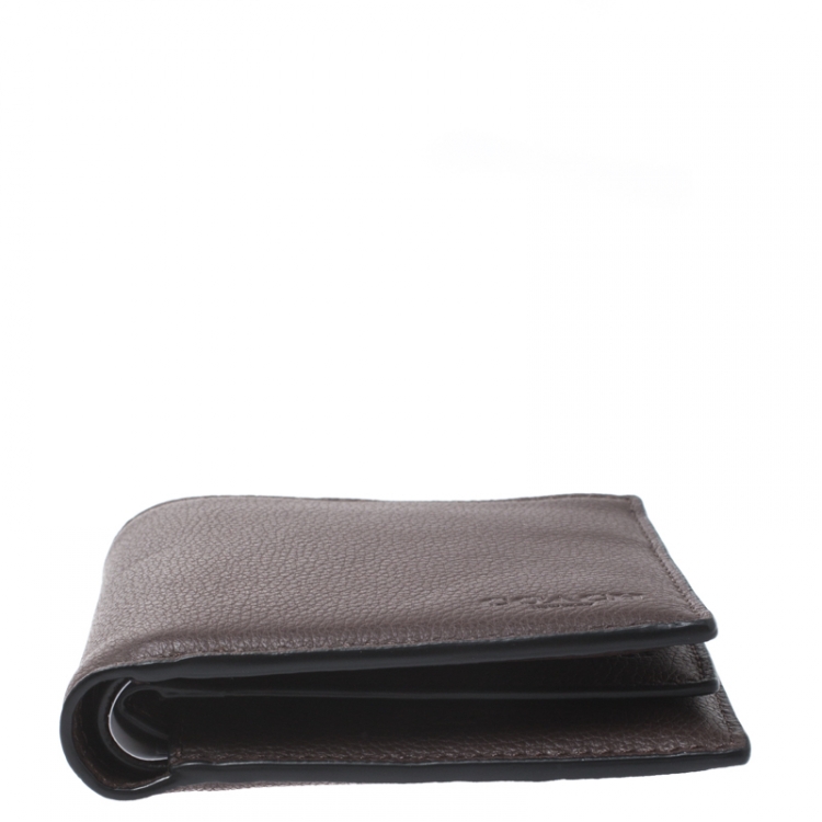 Pre Owned Coach Dark Brown Leather Compact Bifold Wallet