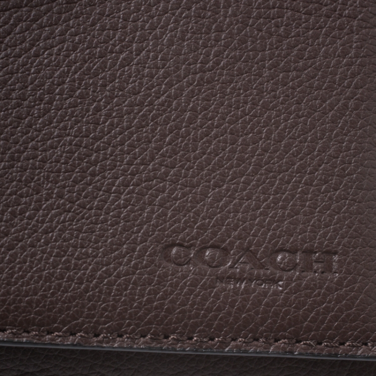 Pre Owned Coach Dark Brown Leather Compact Bifold Wallet