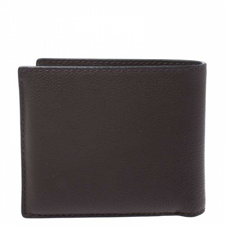 Pre Owned Coach Dark Brown Leather Compact Bifold Wallet