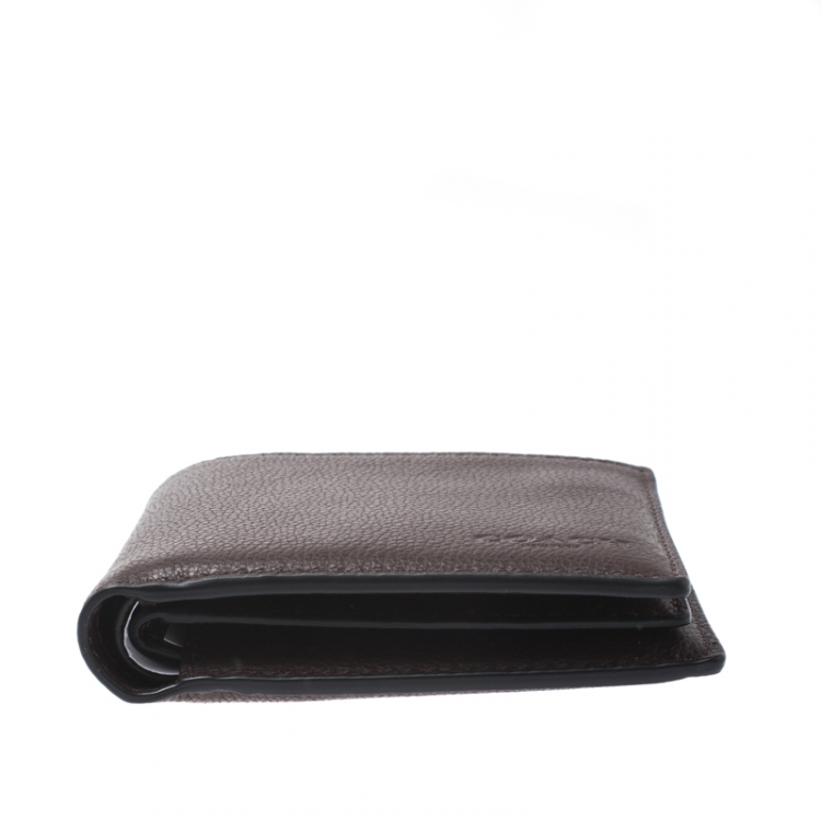 Pre Owned Coach Dark Brown Leather Compact Bifold Wallet