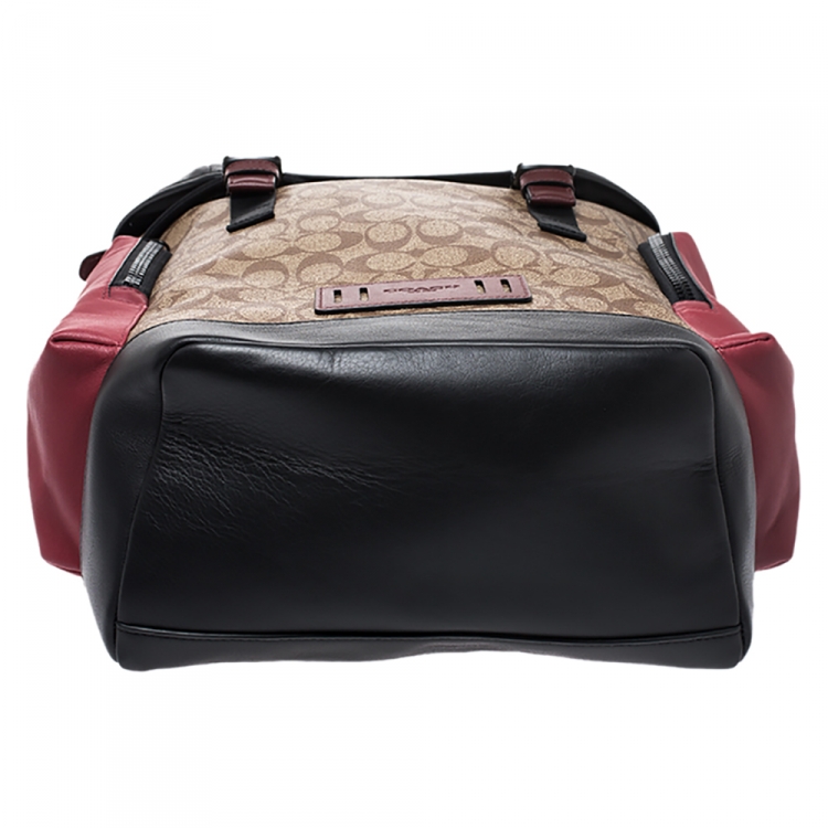 Pre Owned Coach Beige Signature Canvas and Leather Rivington With Coach Patch Backpack
