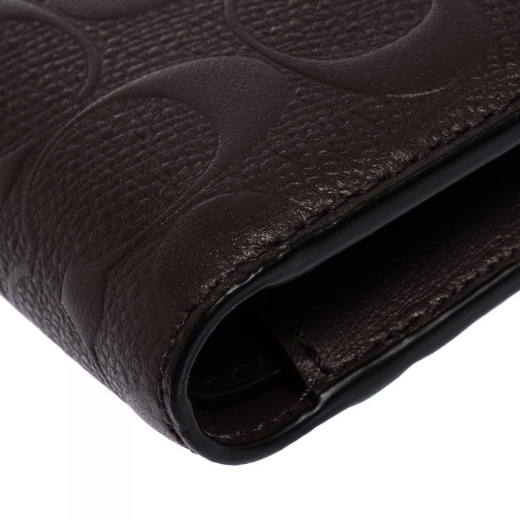 Pre Owned Coach Mahogany Signature Leather Compact Bifold Wallet