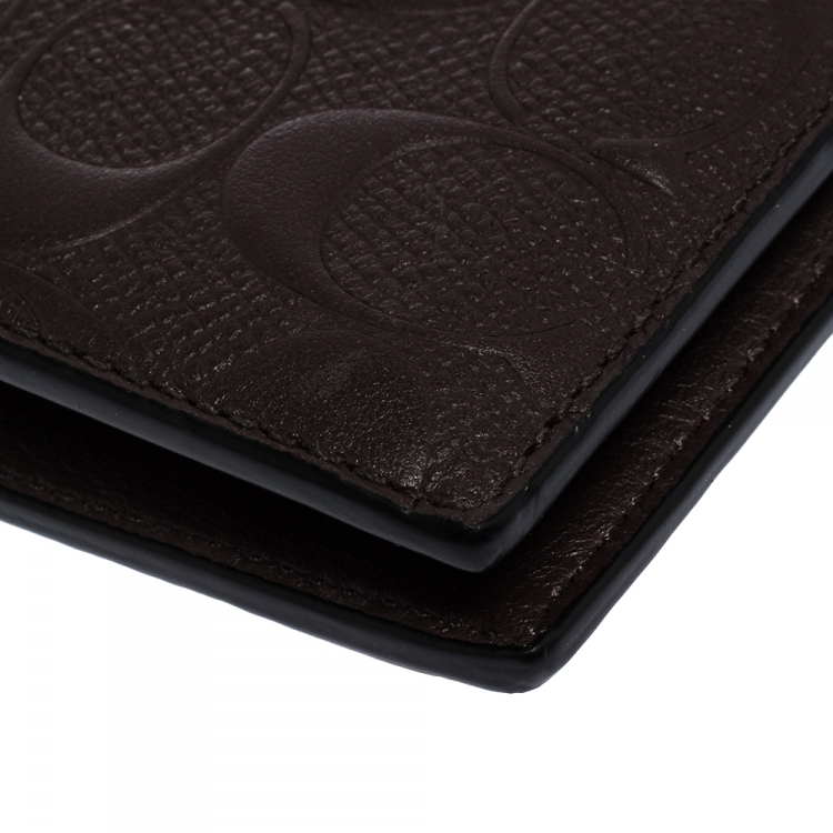 Pre Owned Coach Mahogany Signature Leather Compact Bifold Wallet