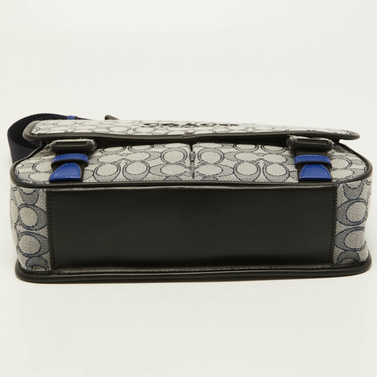 Pre Owned Coach Blue/Black Signature Jacquard Canvas League Messenger Bag