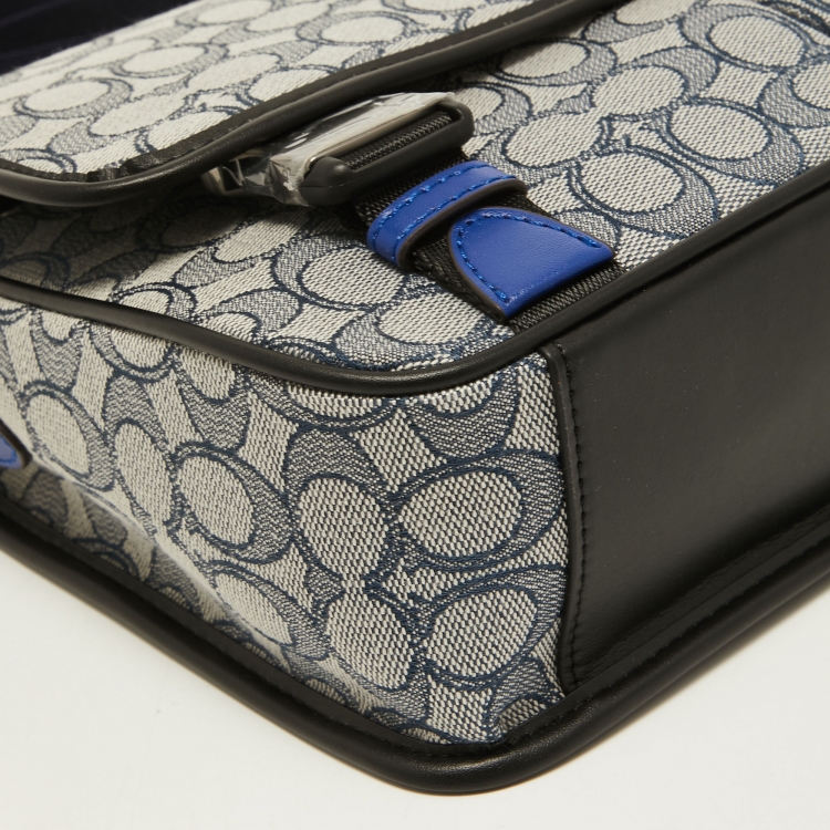 Pre Owned Coach Blue/Black Signature Jacquard Canvas League Messenger Bag
