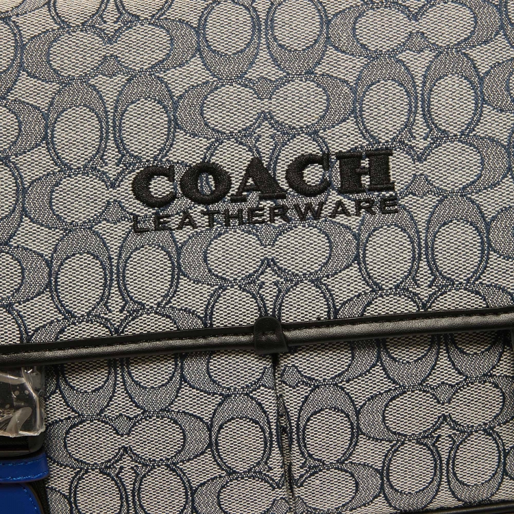 Pre Owned Coach Blue/Black Signature Jacquard Canvas League Messenger Bag