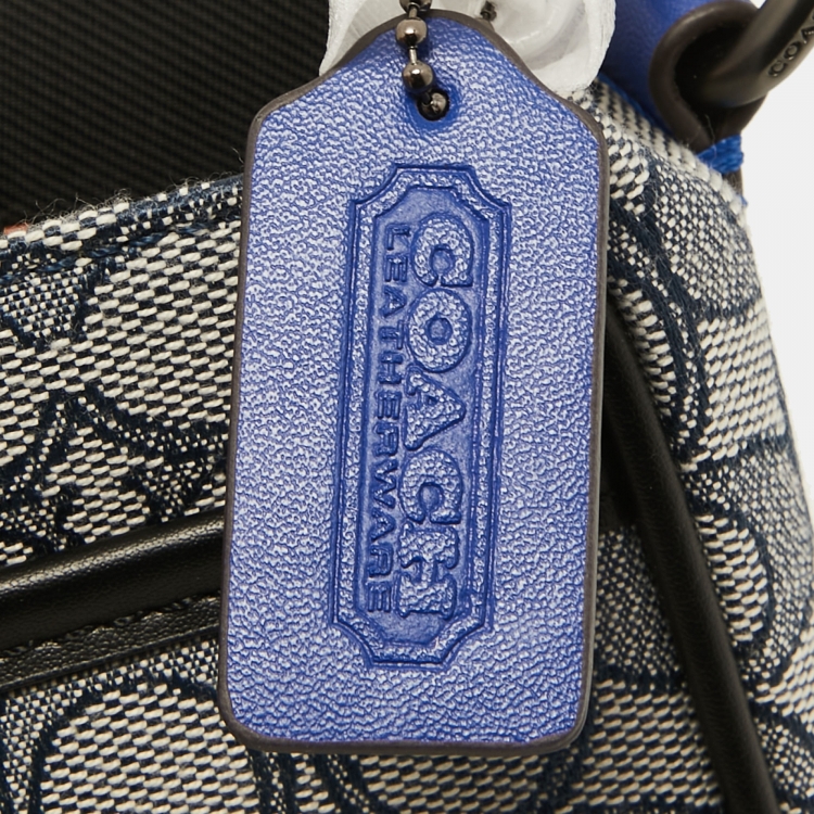 Pre Owned Coach Blue/Black Signature Jacquard Canvas League Messenger Bag