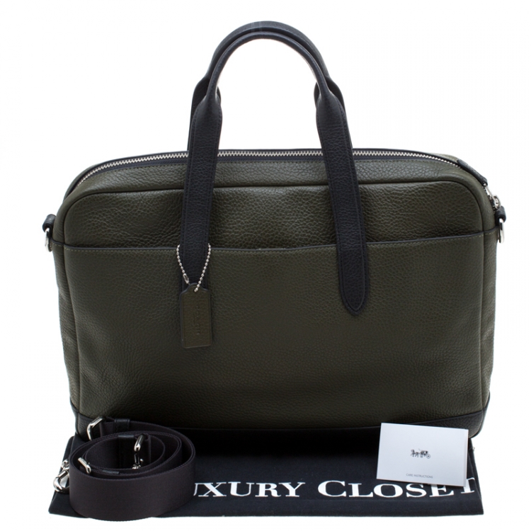 Pre Owned Coach Olive/Black Leather Business Briefcase Bag