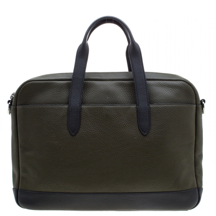 Pre Owned Coach Olive/Black Leather Business Briefcase Bag