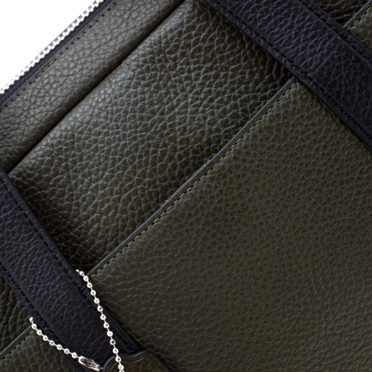 Pre Owned Coach Olive/Black Leather Business Briefcase Bag