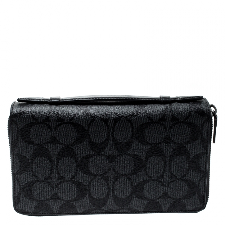 Pre Owned Coach Charcoal PVC Double Zip Travel Organizer