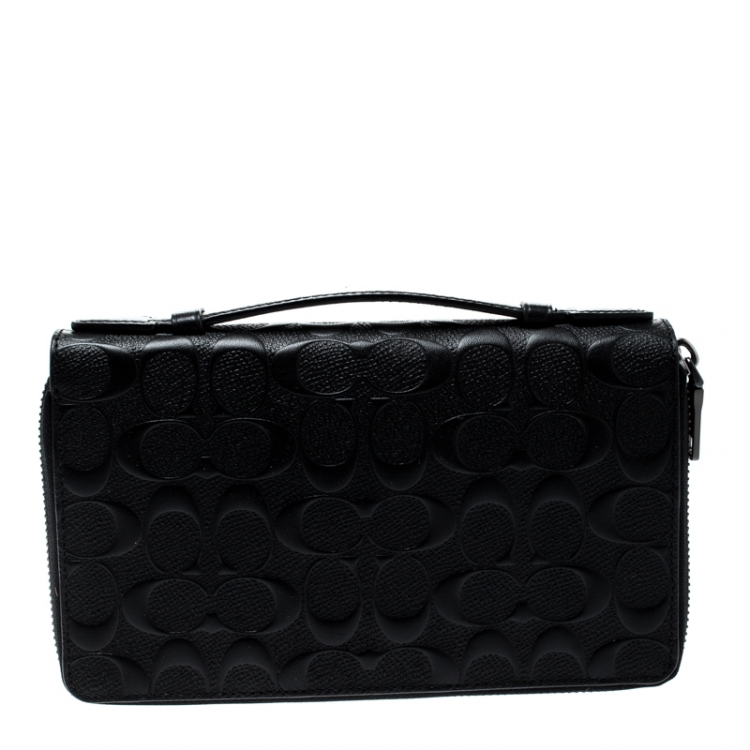 Pre Owned Coach Black Leather Double Zip Travel Organizer