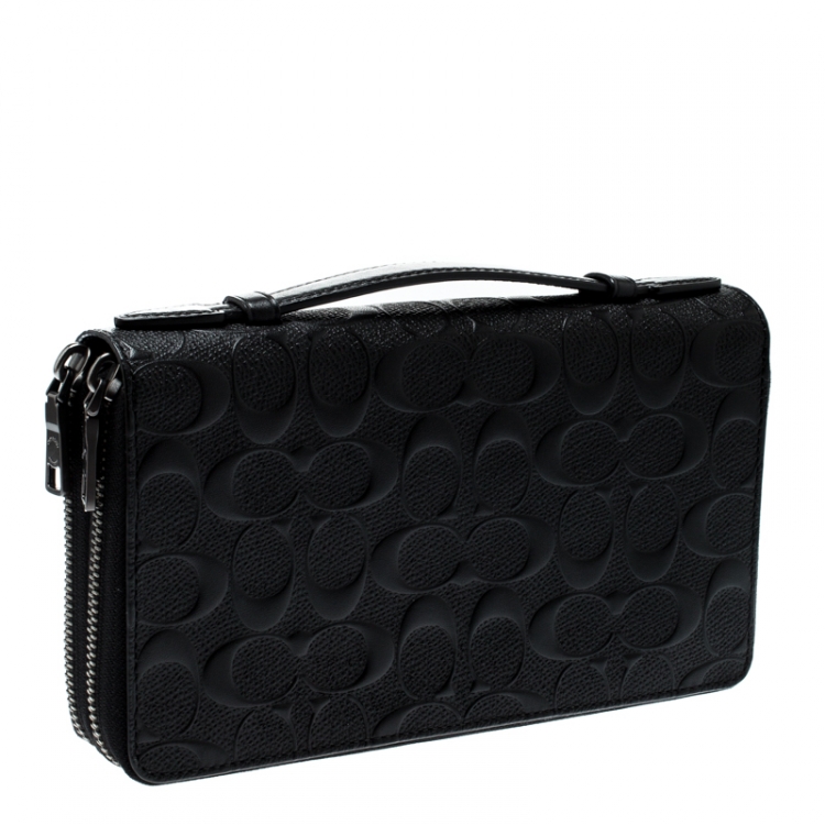 Pre Owned Coach Black Leather Double Zip Travel Organizer