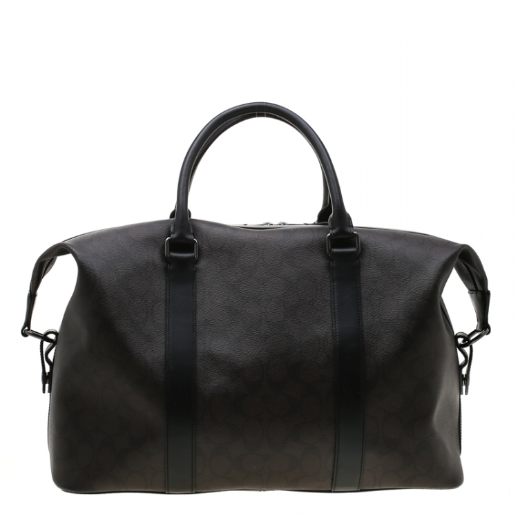 Pre Owned Coach Brown/Black Signature Coated Canvas and Leather Voyager Bag