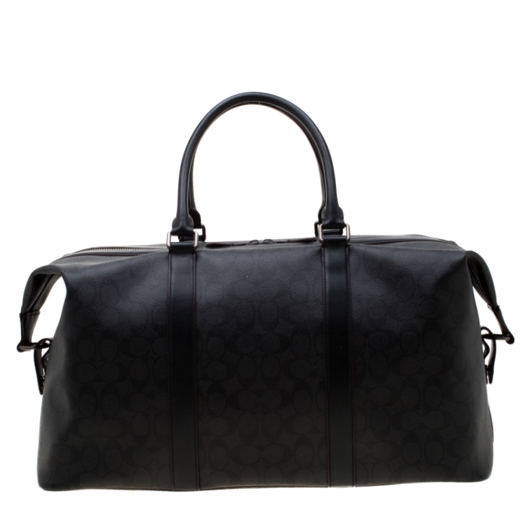 Pre Owned Coach Black/Copper Signature Canvas and Leather Voyager 52 Bag