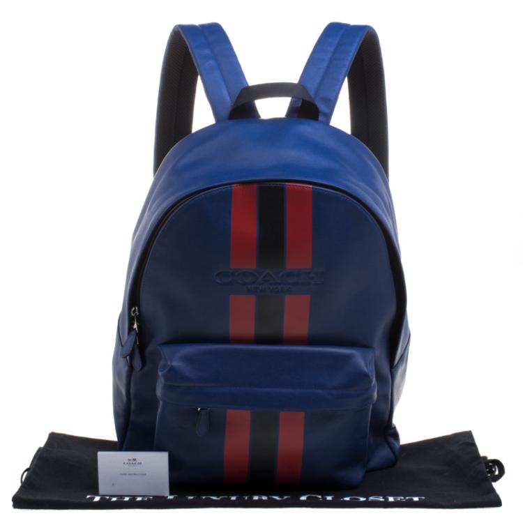 Pre Owned Coach Navy Blue Leather New Varsity Charles Backpack