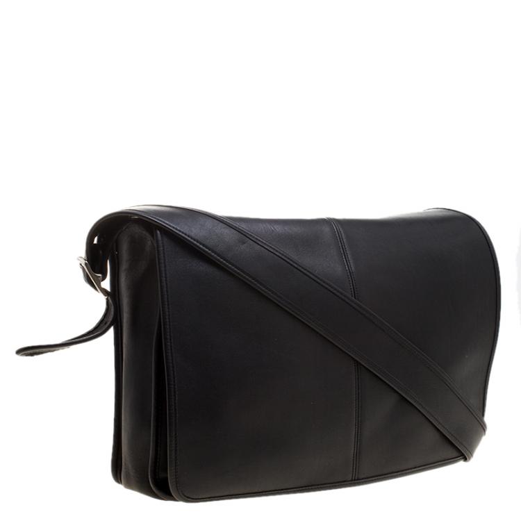 Pre Owned Coach Black Leather Messenger Bag