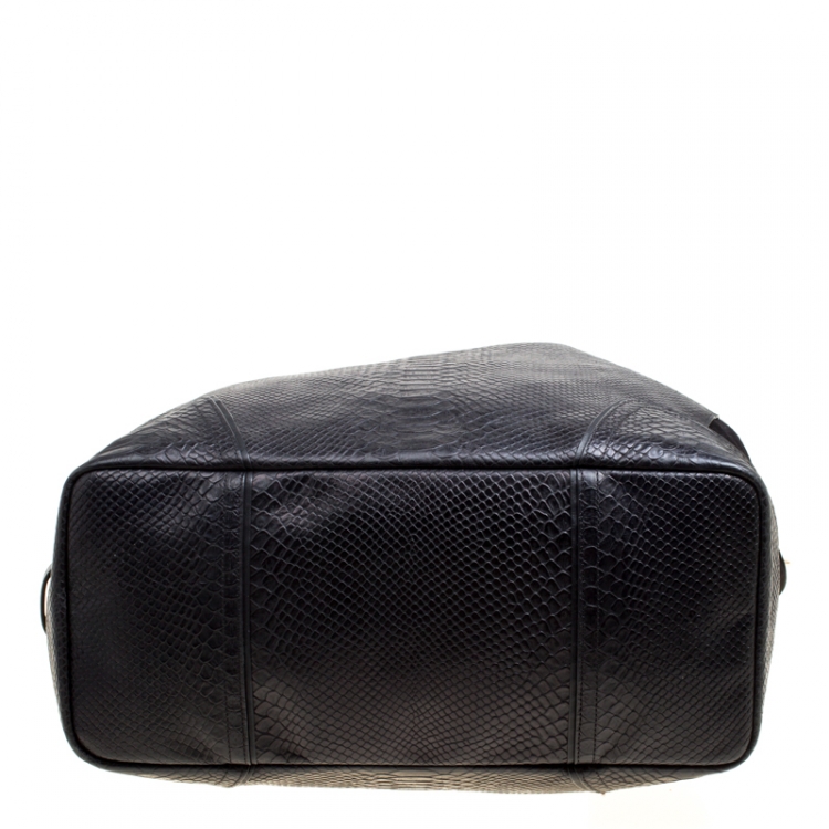 Pre Owned Coach Black Python Embossed Leather and Suede Oversized Tote