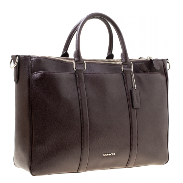 Pre Owned Coach Burgundy Leather Perry Metropolitan Briefcase Tote