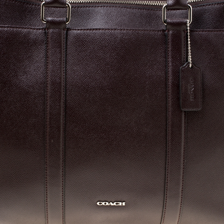 Pre Owned Coach Burgundy Leather Perry Metropolitan Briefcase Tote