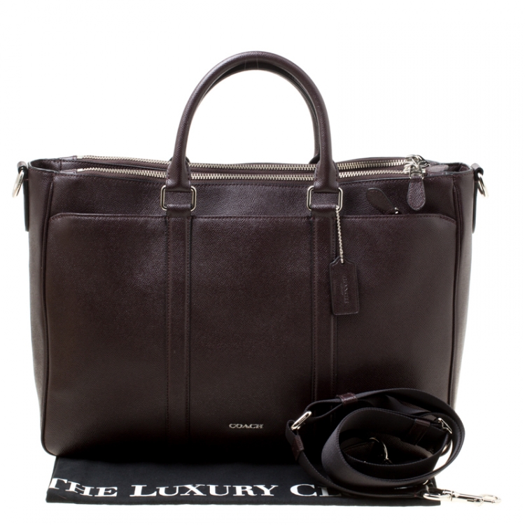 Pre Owned Coach Burgundy Leather Perry Metropolitan Briefcase Tote