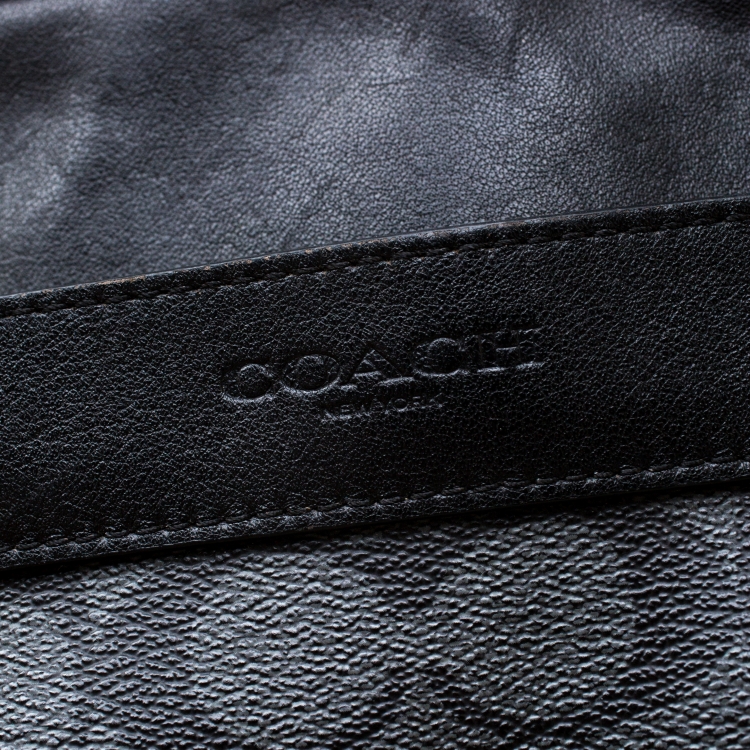 Pre Owned Coach Charcoal Signature Coated Canvas and Leather Flight Messenger Bag