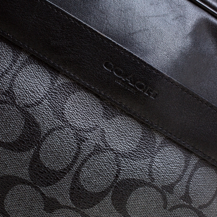 Pre Owned Coach Charcoal Signature Coated Canvas and Leather Flight Messenger Bag