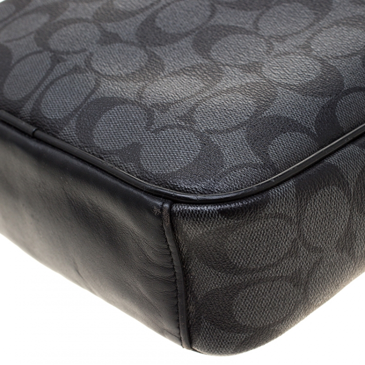 Pre Owned Coach Charcoal Signature Coated Canvas and Leather Flight Messenger Bag
