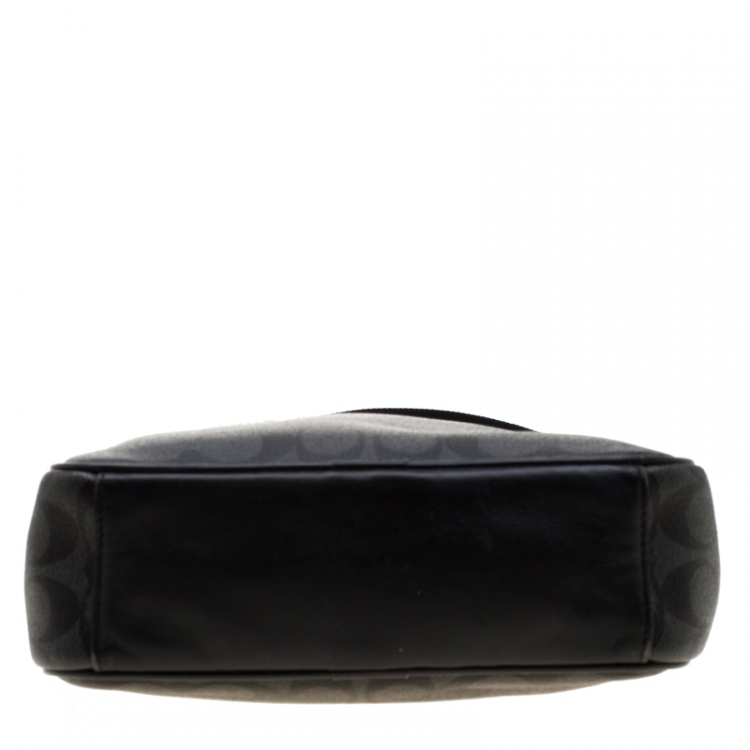 Pre Owned Coach Charcoal Signature Coated Canvas and Leather Flight Messenger Bag