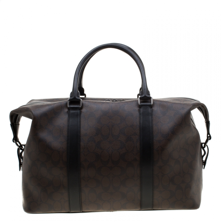 Pre Owned Coach Brown/Black Signature Coated Canvas Metropolitan Duffle Bag