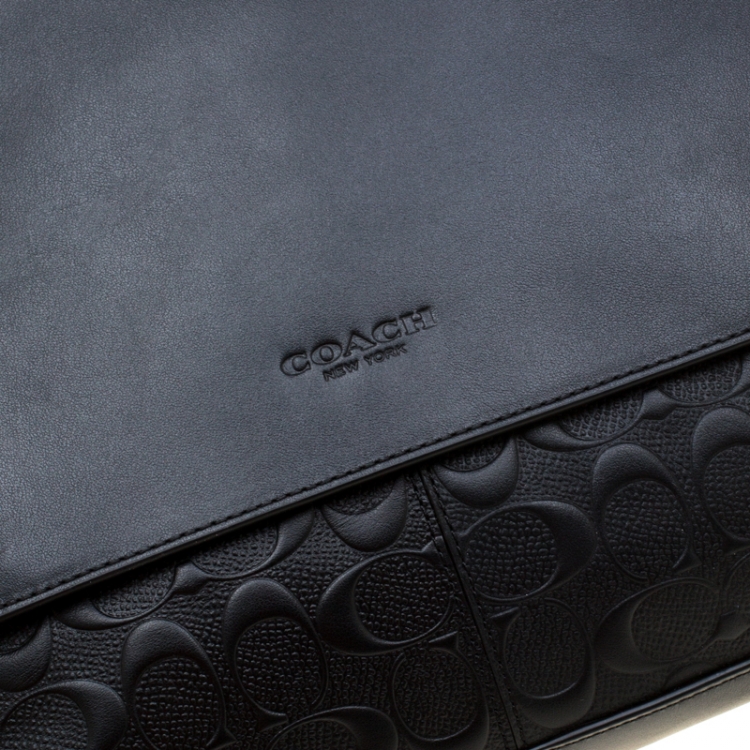 Pre Owned Coach Black Signature Embossed Leather Charles Messenger Bag