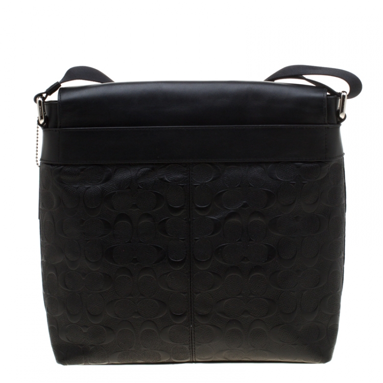 Pre Owned Coach Black Signature Embossed Leather Charles Messenger Bag