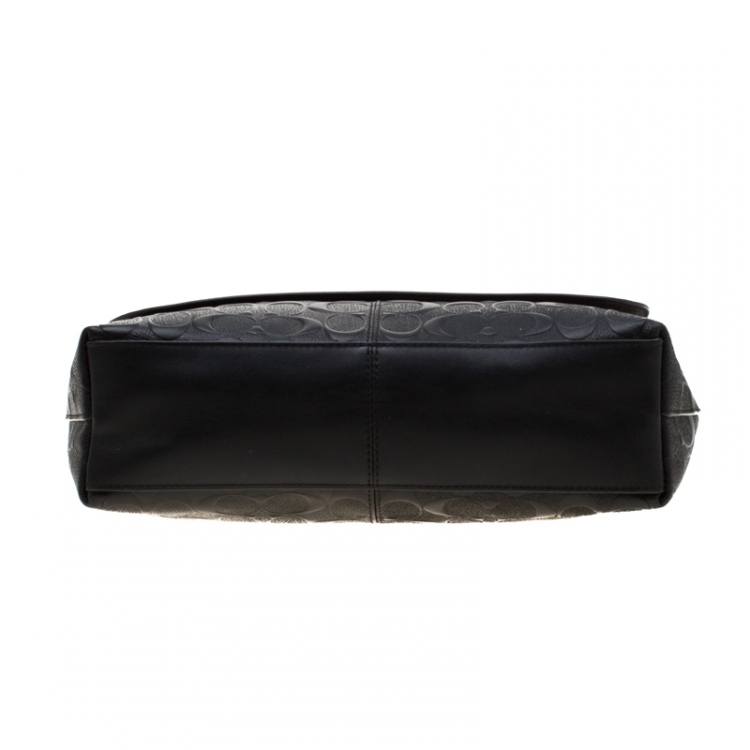Pre Owned Coach Black Signature Embossed Leather Charles Messenger Bag