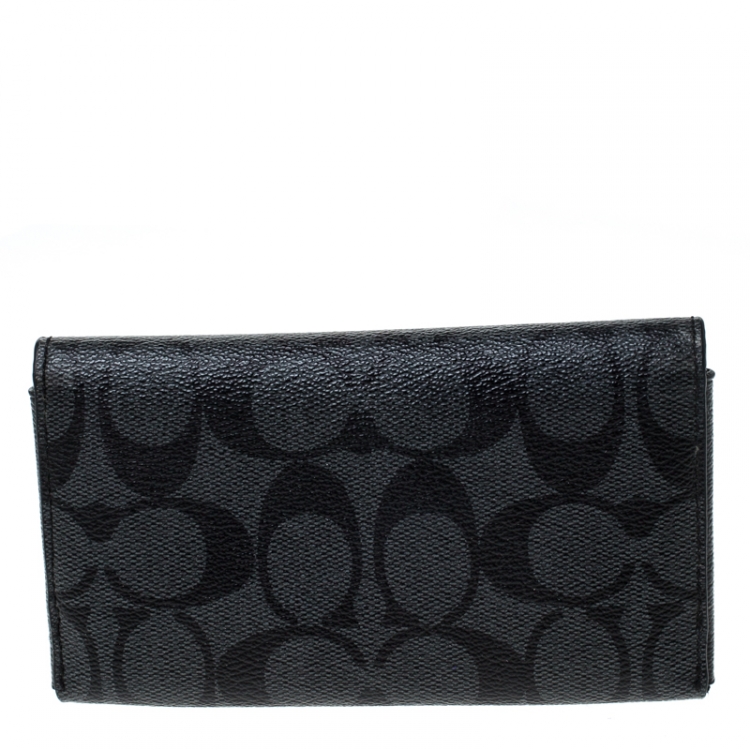 Pre Owned Coach Grey Signature Coated Canvas Long Bifold Wallet    