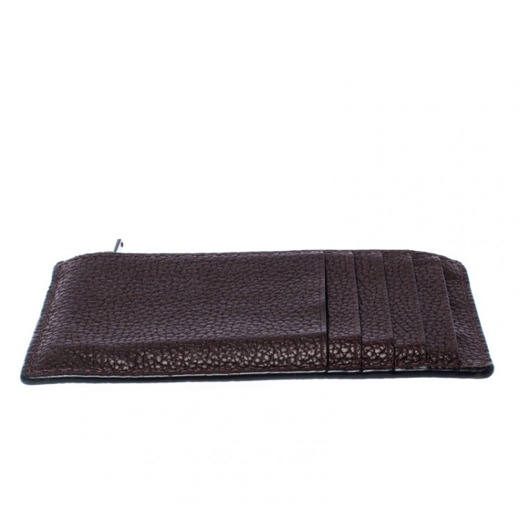 Pre Owned Coach Black/Maroon Leather Credit Card Holder  