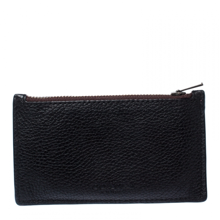 Pre Owned Coach Black/Maroon Leather Credit Card Holder  