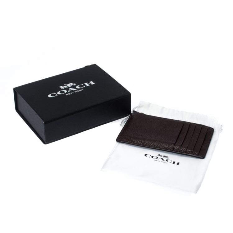 Pre Owned Coach Black/Maroon Leather Credit Card Holder  