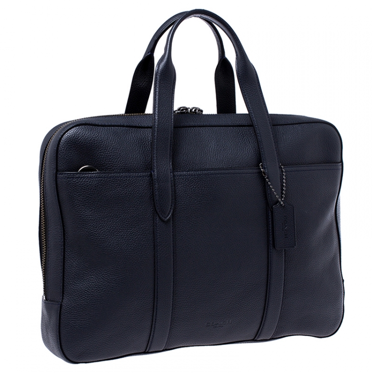 Pre Owned Coach Navy Blue Leather Metropolitan Soft Briefcase Bag