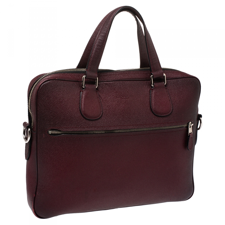 Pre Owned Coach Burgundy Ombre Leather Briefcase 